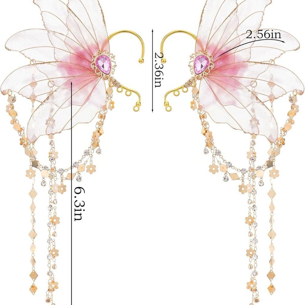 Fairy Elf Ear Cuffs Non Piercing Earrings Cosplay Fairy Wings Pink Women - Picture 6 of 6